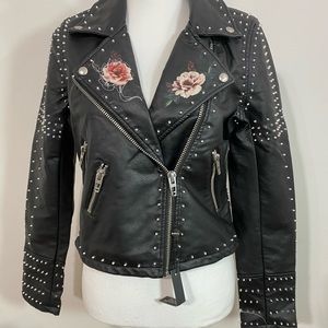NWT {BLANK NYC} Heart Breaker Floral Stud Moto Jacket
